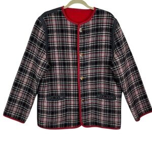 Sonnblick Landhausmoden Virgin Wool Reversible Plaid & Solid Red Jacket Sz. L??